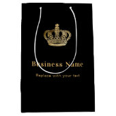 Zwarte papieren winkelzak met gouden kroon voor za medium cadeauzakje (Voorkant)
