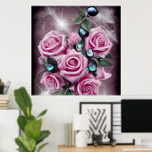 Zwarte parels en roze rozen poster (Thuiskantoor)