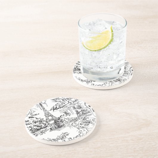 Zwarte Parijs Eiffeltoren Toile Zandsteen Onderzetter (Zijkant)