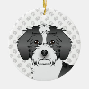 Zwarte Parti-kleur Mini Goldendoodle Hondenkop Keramisch Ornament