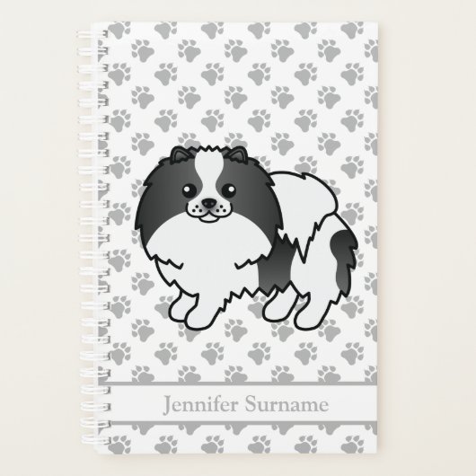 Zwarte Parti-Kleur Pomeranian Hond & Aangepaste Te Planner (Voorkant)