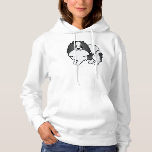 Zwarte Parti-Kleur Pomeranian Lieve Cartoon Hond Hoodie
