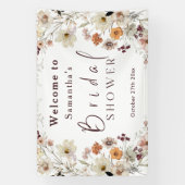 Zwarte Pastel Boho Wilde Bloem Moderne Bruidsdouch Spandoek (Verticaal)