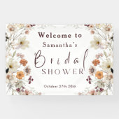 Zwarte Pastel Boho Wildflower Moderne Bruidsdouche Spandoek (Horizontaal)