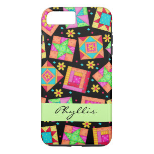 Zwarte Patchwork Quilt Block Name Persoonlijk Case-Mate iPhone Case