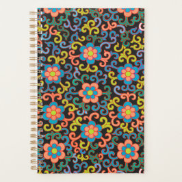 Zwarte patroon met kleurrijke bloemen  planner