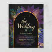 Zwarte Pauw Edelsteen Kleuren Bloemige Bruiloft (Voorkant)