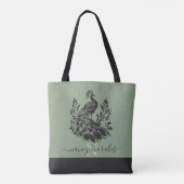 Zwarte pauw moderne kalligrafie salie groen terug tote bag (Achterkant)
