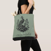 Zwarte pauw moderne kalligrafie salie groen terug tote bag (Dichtbij)