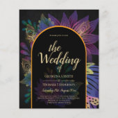 Zwarte Pauw Ogen juweeltonen bloemen bruiloft Flyer (Voorkant)