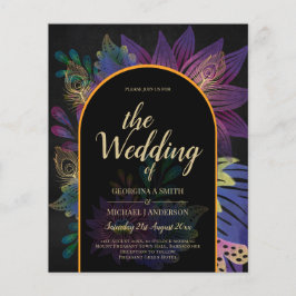 Zwarte Pauw Ogen juweeltonen bloemen bruiloft Flyer