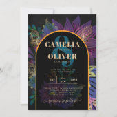 Zwarte Pauw Oogstijl Bloemen Bruiloft Kaart (Voorkant)