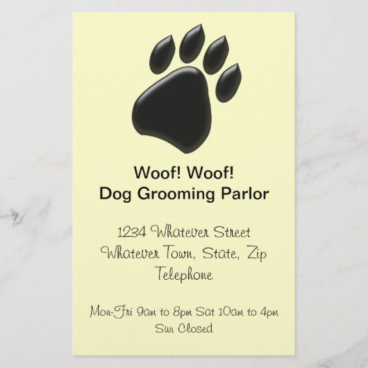 Zwarte Paw Print Design Hond Grooming Parlor Flyer (Voorkant)