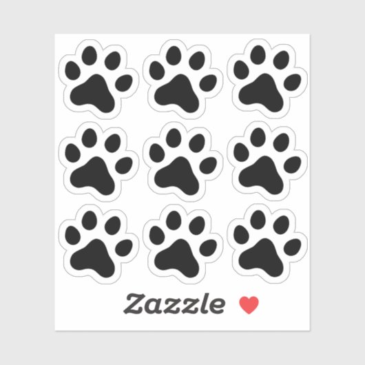 Zwarte paw print stickers, set van negen sticker (Vel)