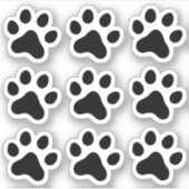 Zwarte paw print stickers, set van negen sticker (Voorkant)