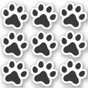 Zwarte paw print stickers, set van negen sticker