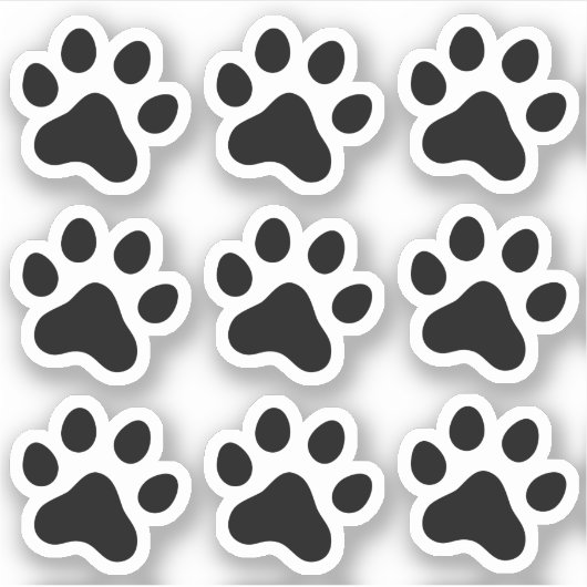 Zwarte paw print stickers, set van negen sticker (Voorkant)