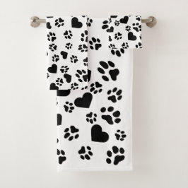 Zwarte Paw Prints en Hartpatroon Bad Handdoek