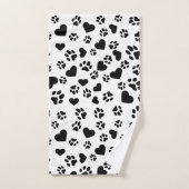 Zwarte Paw Prints en Hartpatroon Bad Handdoek (Handdoek)