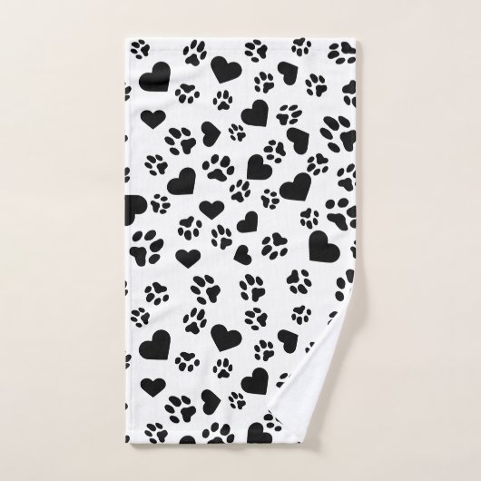 Zwarte Paw Prints en Hartpatroon Bad Handdoek (Handdoek)