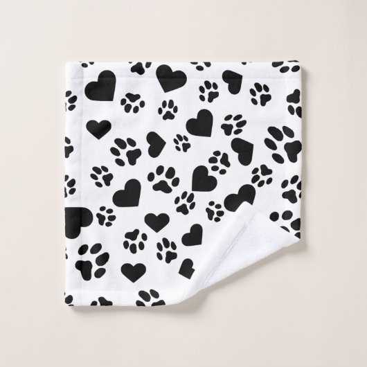 Zwarte Paw Prints en Hartpatroon Bad Handdoek (Wasdoekje)
