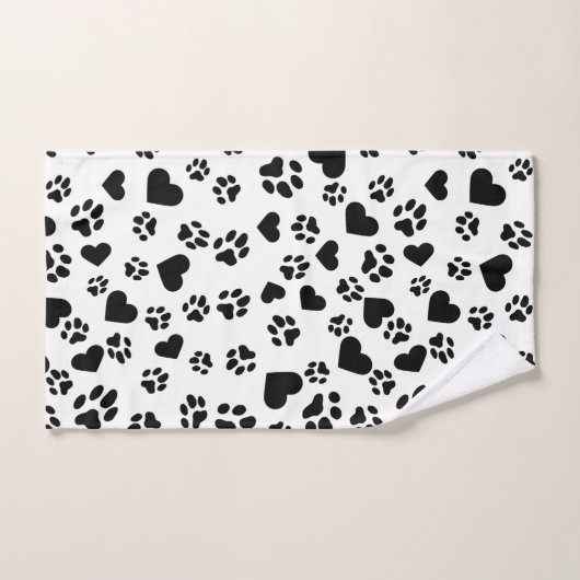 Zwarte Paw Prints en Hartpatroon Bad Handdoek (Handdoek)