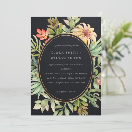 ZWARTE PEACH DESERT SUCCULENT CACTI FOLIAGE WEDDIN KAART (Staand voorkant)