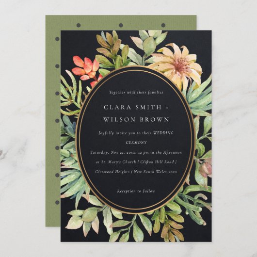 ZWARTE PEACH DESERT SUCCULENT CACTI FOLIAGE WEDDIN KAART (Voorkant / Achterkant)