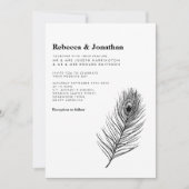 Zwarte Peacock Feather Moderne bruiloft Kaart (Voorkant)