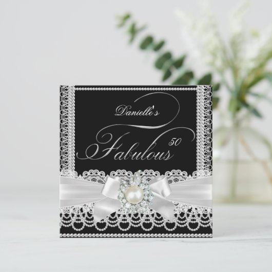 Zwarte Pearl Lace Bow Kaart (Staand voorkant)