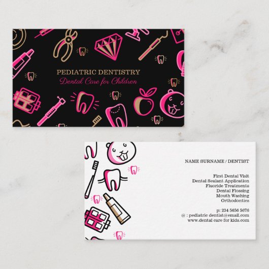 Zwarte pediatrische Kinderen tandheelkundige tandh Visitekaartje (Voorkant / Achterkant)