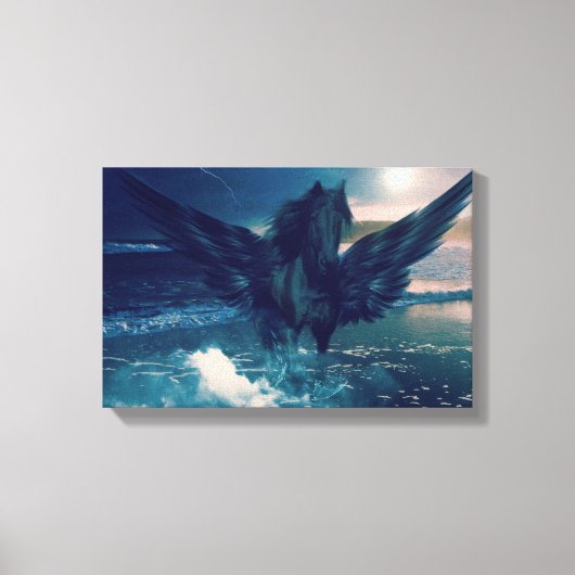 Zwarte Pegasus afkomstig uit de Zee Canvas Afdruk (Voorkant)