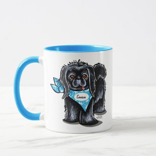 Zwarte Pekingese Pet-naam Aangepast blauw Mok (Links)