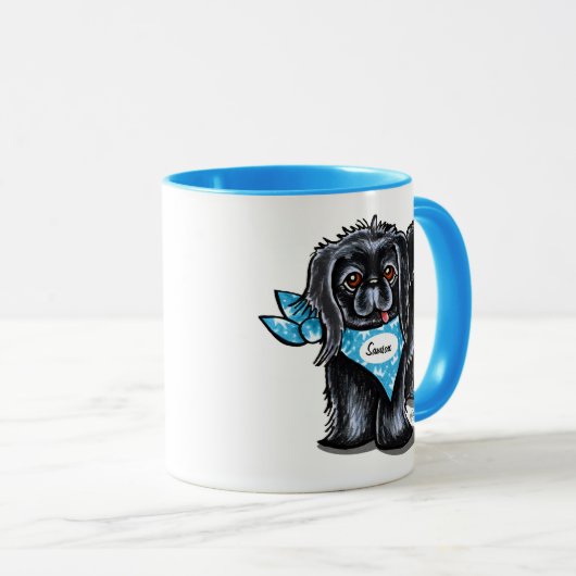 Zwarte Pekingese Pet-naam Aangepast blauw Mok (Voorkant rechts)