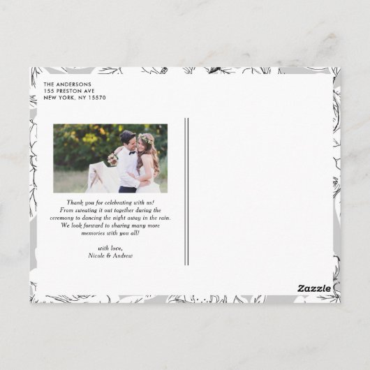 Zwarte penseelkalligrafiescript Weddenschap Dank u Briefkaart (Achterkant)