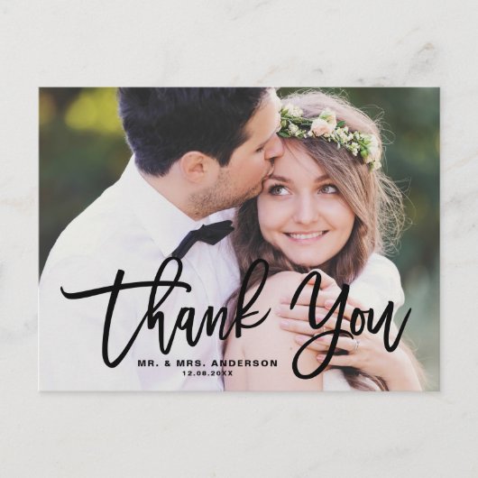 Zwarte penseelkalligrafiescript Weddenschap Dank u Briefkaart (Voorkant)