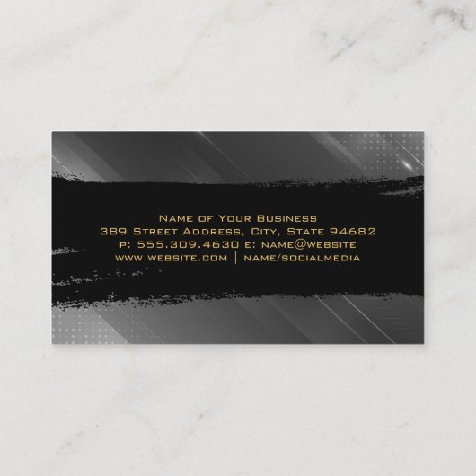 zwarte penseelstreek | Grijze Abstracte achtergron Visitekaartje (Achterkant)