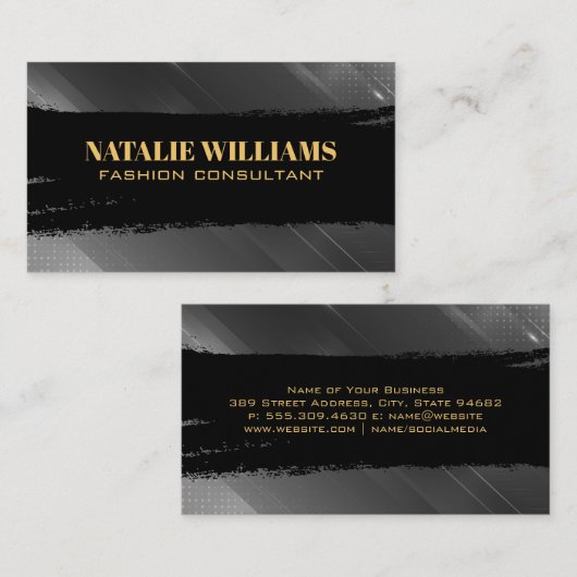 zwarte penseelstreek | Grijze Abstracte achtergron Visitekaartje (Voorkant / Achterkant)