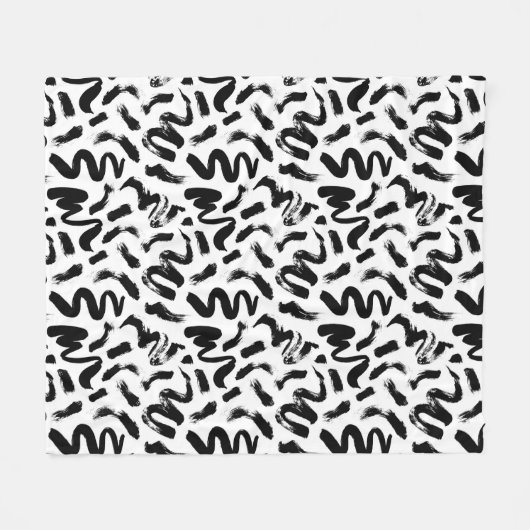 Zwarte penseelstreekpatroon van inktverf fleece deken (Voorkant (Horizontaal))