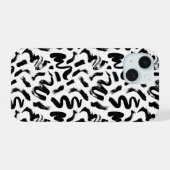 Zwarte penseelstreekpatroon van inktverf iPhone 15 case (Achterkant horizontaal)