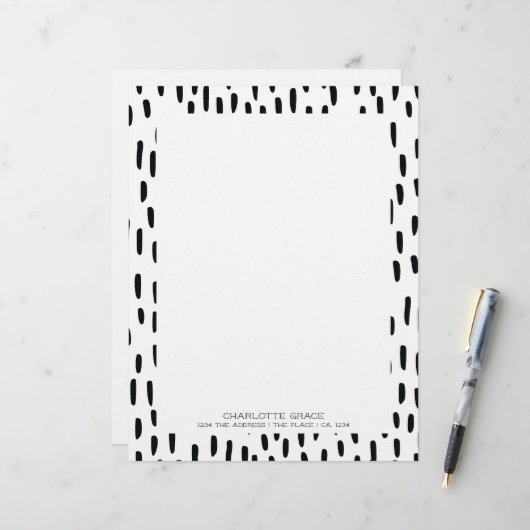Zwarte penseeltekens gepersonaliseerd briefhoofd (Voorkant / Achterkant in situ)