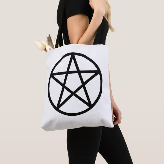 Zwarte Pentakel Pentagram Tote Bag (Dichtbij)