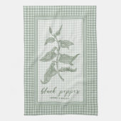 Zwarte Peperkruid - Groene Gingham Rand Theedoek (Verticaal)