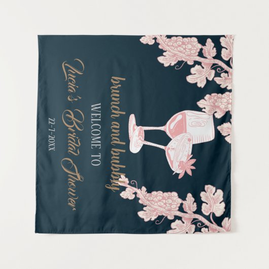 Zwarte Peral Champagne Retro Bruidsdouche Welkom Wandkleed (Voorkant (horizontaal))