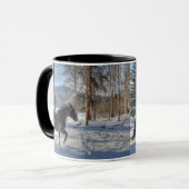 Zwarte Percheron in wintersneeuw en bos Mok (Voorkant links)