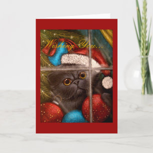 ZWARTE PERS PERS KITTEN KAT KERSTFEESTKAART FEESTDAGEN KAART