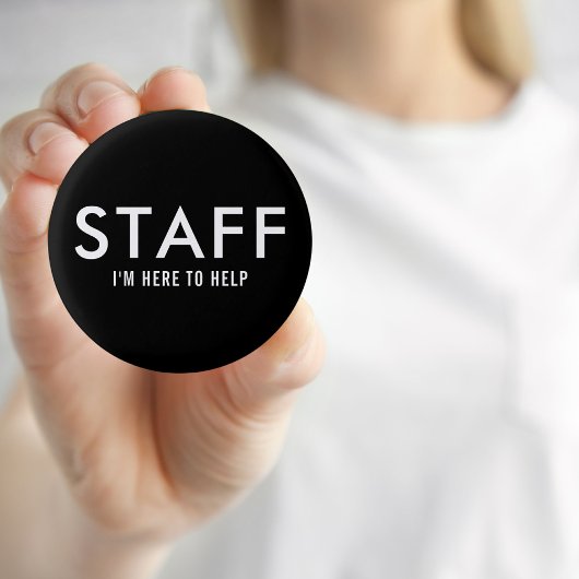 Zwarte Personeel Hier om te Helpen Knop Ronde Button 3,2 Cm