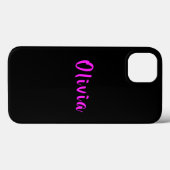 Zwarte, persoonlijke naam Neon Hot Pink Typografie Case-Mate iPhone Case (Achterkant (horizontaal))