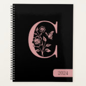 Zwarte Perzik monogram initiaal naam minimalistisc Planner (Voorkant)