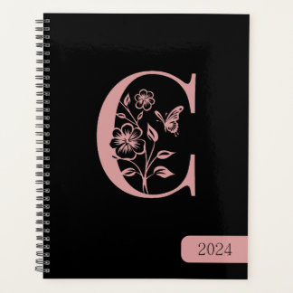 Zwarte Perzik monogram initiaal naam minimalistisc Planner